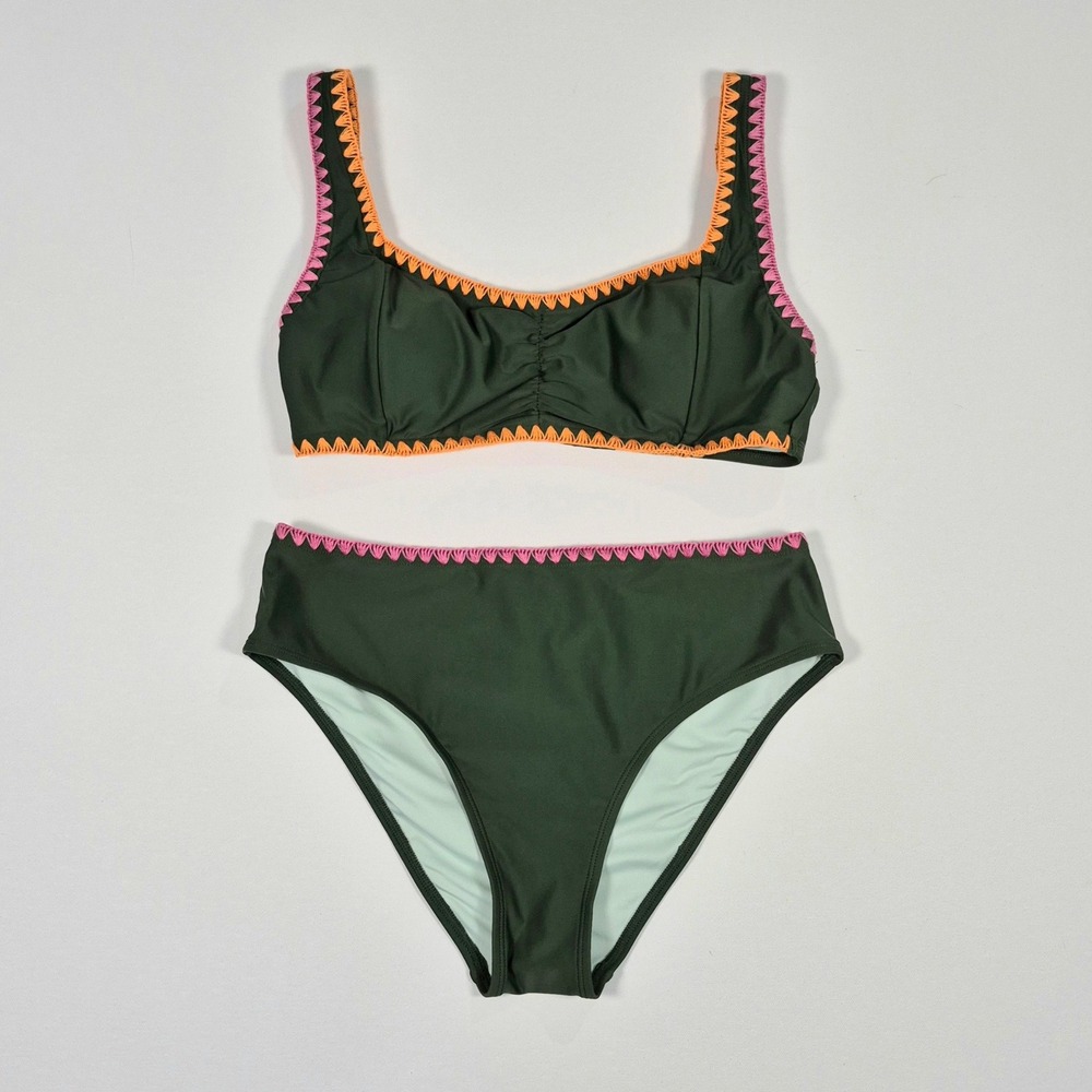 Cupshe Olive Green Two Piece Mid Rise Bikini Set Swimsuit NWOT Medium